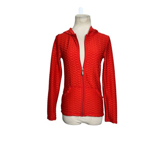 New Mix red textured long sleeves full zipper fitted hoodie jacket size S - Picture 9 of 9